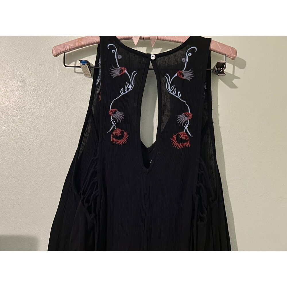 Intimately Free People Black Embroidered Boho Tassel Tunic Dress Sleeveless Keyh - Picture 13 of 16